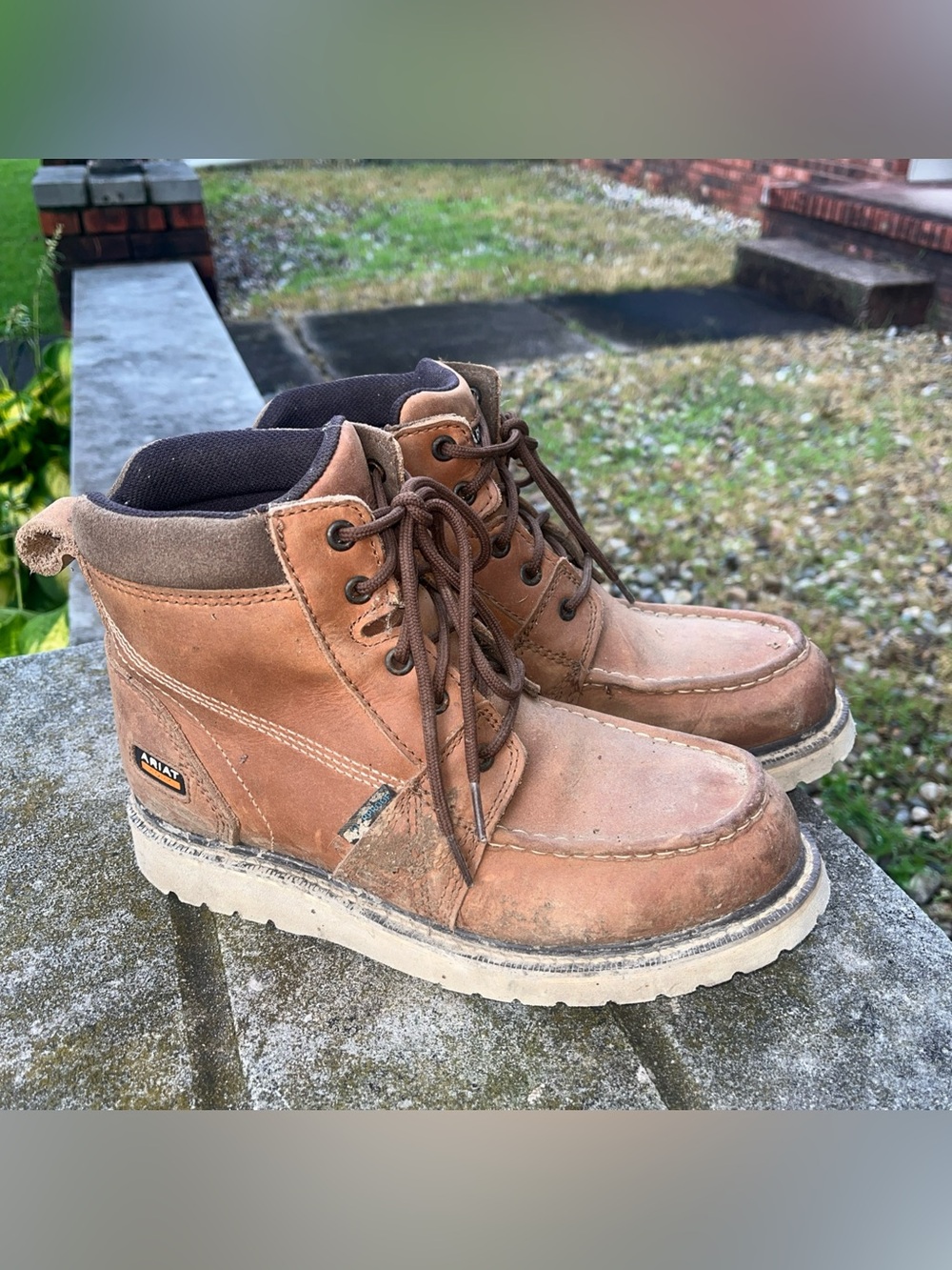 Ariat Rebar Wedge Moc Toe Waterproof Work Boots Distressed Lace Up Mens Size 9B